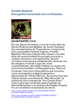 Arnaldo Baptista Discografia Comentada Com Os Mutantes