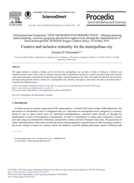 Creative and Inclusive Centrality for the Metropolitan City Erminia D’Alessandroa,*