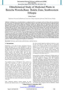 Ethnobotanical Study of Medicinal Plants in Borecha Woreda,Buno Bedele Zone, Southwestern Ethiopia