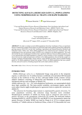 Medicago Sativa L.) Populations Using Morphological Traits and Rapd Markers