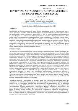 REVIEWING ANTAGONISTIC ACTINOMYCETES in the ERA of DRUG RESISTANCE Monsumee Alam1, D.K Jha2*