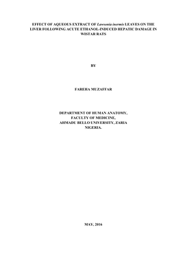 EFFECT of AQUEOUS EXTRACT of Lawsonia Inermis LEAVES on the LIVER FOLLOWING ACUTE ETHANOL-INDUCED HEPATIC DAMAGE in WISTAR RATS