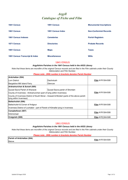 Catalogue of Argyllshire, Scotland Fiche and Film.Xlsx