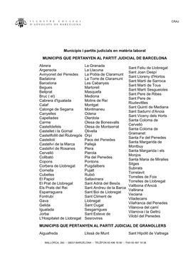 Municipis I Partits Judicials En Matèria Laboral