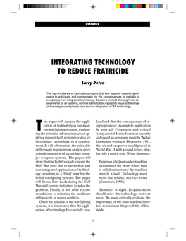 INTEGRATING TECHNOLOGY to REDUCE FRATRICIDE Larry Doton