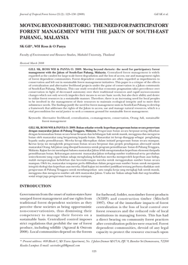 The Need for Participatory Forest Management with the Jakun of South-East Pahang, Malaysia