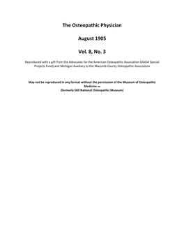 The Osteopathic Physician August 1905 Vol. 8, No. 3