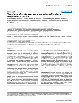 The Effects of Continuous Venovenous Hemofiltration on Coagulation