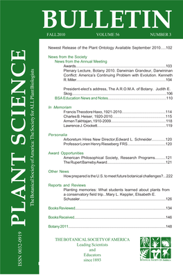 Bulletinplant Science Bulletin 56(3) 2010 FALL 2010 VOLUME 56 NUMBER 3