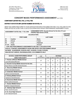 Fba, Fva, Foa) and to the Fsma Office No Later Than 10 Days Following Each Music Performance Assessment Event