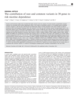 The Contribution of Rare and Common Variants in 30 Genes to Risk Nicotine Dependence