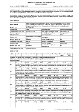 MUMBAI-CST-DIVISION-S and T/CENTRAL RLY TENDER DOCUMENT Tender No: CR-BB-TELE-2018-123 Closing Date/Time: 08/01/2019 15:00