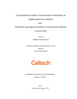 Computational Studies of Noncovalent Interactions in Ligand-Gated Ion Channels - and - Synthesis and Characterization of Red and Near Infrared Cyanine Dyes