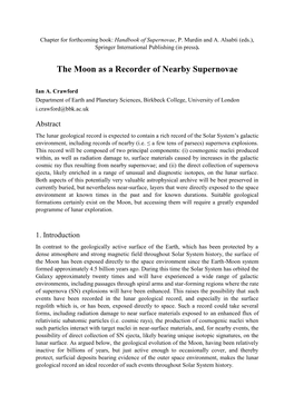 The Moon As a Recorder of Nearby Supernovae