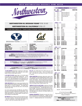 2019 Northwestern Baseball Game Notes Northwestern