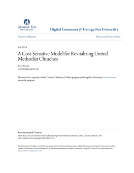 A Cost-Sensitive Model for Revitalizing United Methodist Churches Kory Knott Kknott15@Georgefox.Edu