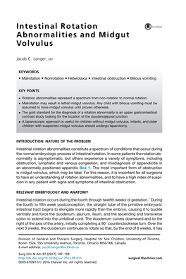 Intestinal Rotation Abnormalities and Midgut Volvulus