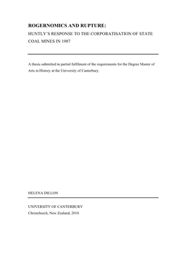 Rogernomics and Rupture: Huntly’S Response to the Corporatisation of State Coal Mines in 1987