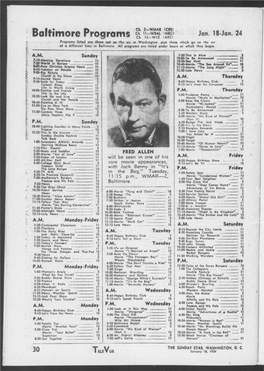 Baltimore Programs | 'I-T/S Jan - 18 Ja -24 Programs Listed Arc Those Not on the Air in Washington Plus Those Which Go on the an at a Different Time in Baltimore