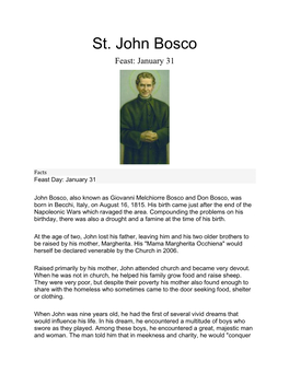 St. John Bosco Feast: January 31