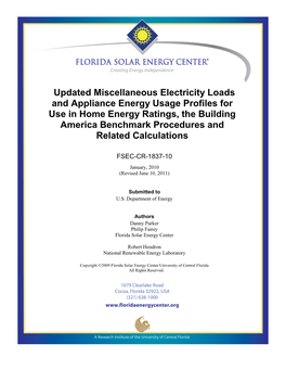 Updated Miscellaneous Electricity Loads and Appliance Energy