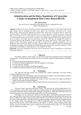 A Study on Bangladesh Film Censor Board (BFCB)