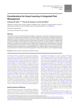 Considerations for Insect Learning in Integrated Pest Management