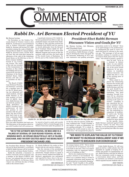 Rabbi Dr. Ari Berman Elected President of YU by Doron Levine a Quadruple Alumnus of YU, Rabbi Dr