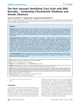 The Real Maccoyii: Identifying Tuna Sushi with DNA Barcodes – Contrasting Characteristic Attributes and Genetic Distances