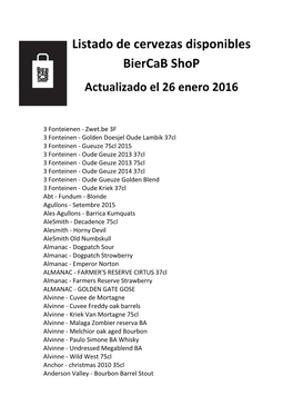 Listado De Cervezas Disponibles Biercab Shop Actualizado El 26 Enero 2016