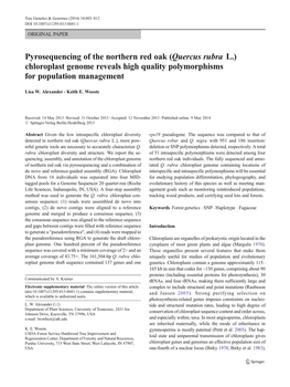 Pyrosequencing of the Northern Red Oak (Quercus Rubra L.) Chloroplast Genome Reveals High Quality Polymorphisms for Population Management