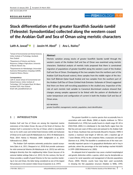 Stock Differentiation of the Greater Lizardfish Saurida Tumbil