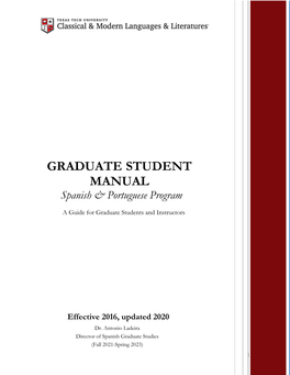 GRADUATE STUDENT MANUAL Spanish & Portuguese Program