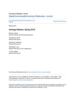 Heritage Matters- Spring 2010