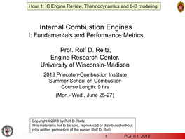 Hour 1: IC Engine Review, Thermodynamics and 0-D Modeling