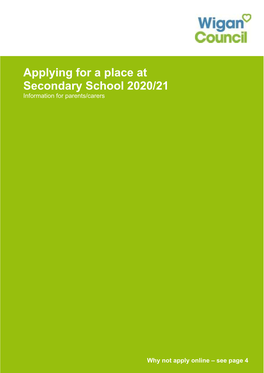 Applying for a Place at Secondary School 2020/21 Information for Parents/Carers