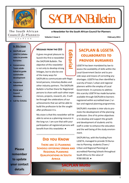 SACPLAN Bulletin Vol 1 Issue 1