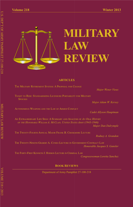 MILITARY LAW REVIEW VOLUME 218 • 2013 Volume 218 Winter 2013