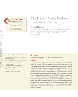 The Hadean Crust: Evidence from >4 Ga Zircons