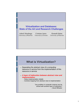 Virtualization and Databases: State of the Art and Research Challenges