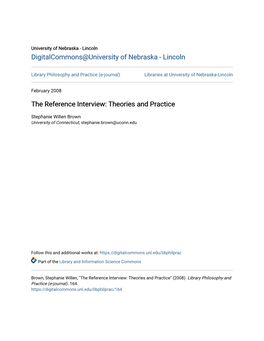 The Reference Interview: Theories and Practice