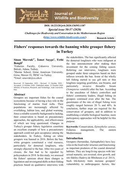 Fishers' Responses Towards the Banning White Grouper Fishery in Turkey