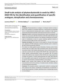 Small-Scale Analysis of Phytoecdysteroids in Seeds by HPLC- DAD-MS for the Identification and Quantification of Specific Analogues, Dereplication and Chemotaxonomy