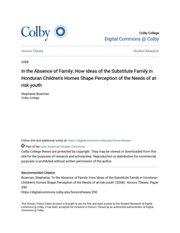 How Ideas of the Substitute Family in Honduran Children's Homes Shape Perception of the Needs of At- Risk Youth