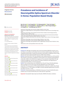 Prevalence and Incidence of Neuromyelitis Optica Spectrum Disorder in Korea: Population Based Study