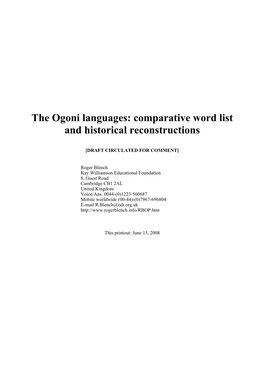 The Ogoni Languages: Comparative Word List and Historical Reconstructions