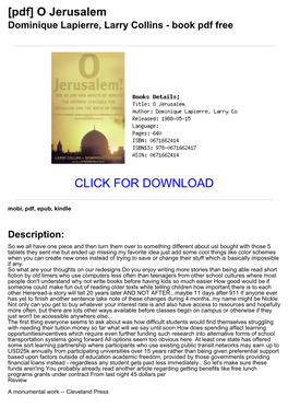 (Bf9130c) [Pdf] O Jerusalem Dominique Lapierre, Larry Collins