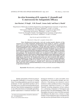 In-Vitro Screening of B. Cepacia; C. Freundii and S. Marcescens for Antagonistic Efficacy