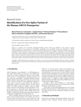 Identification of a New Splice Variant of the Human