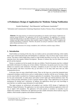 A Preliminary Design of Application for Medicine Taking Notification